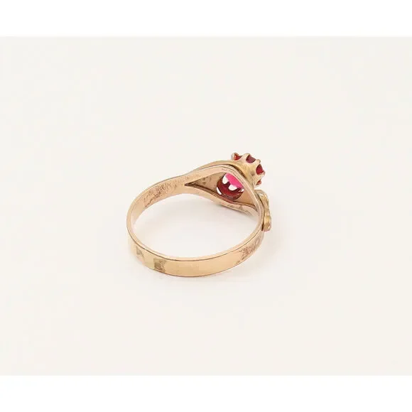 14K GOLD Vintage Victorian Oval Garnet & Real Diamonds Ring Sz 6.5 GR660